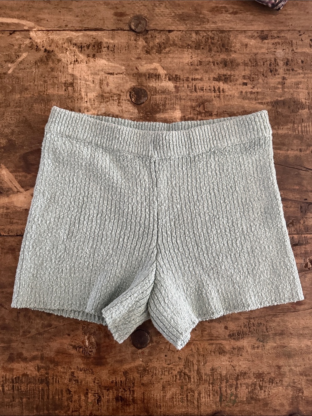 FP BEACH Light Sage Ribbed Knit High-Waist Shorts